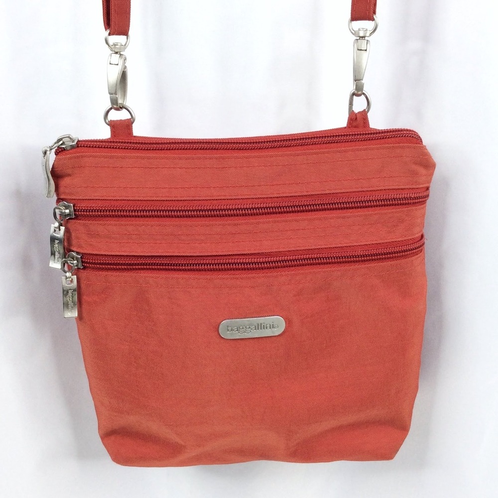 Baggallini Crossbody Bag Purse Orange Multi Pocket Organizer Removeable Strap